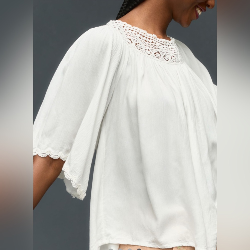 By Anthropologie Lace Trim Gauzy Swing Top - Large - NWT $78 - Picture 4 of 5